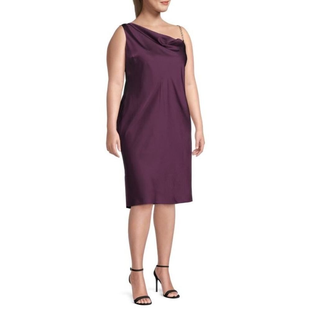 Olive + Oak Slip Dress Women's Small Purple One Shoulder Satin Knee Length NWT